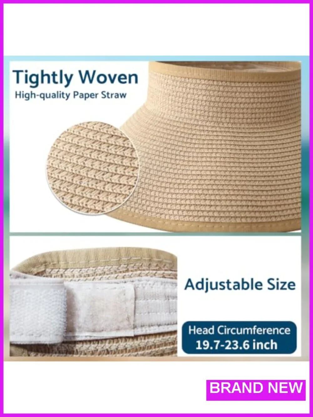 Wide Brim Roll-Up Beach Ponytail Hat Packable Foldable Travel Straw Visor